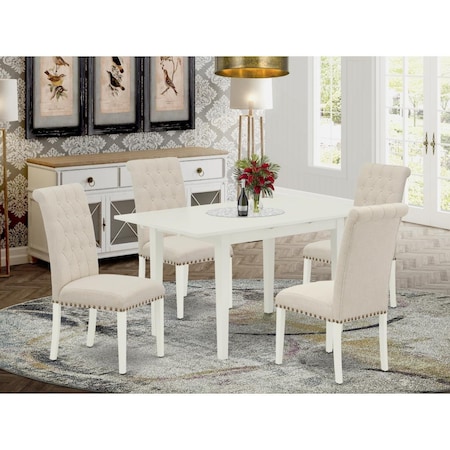East West Furniture 5 Piece Norfolk Rectangle Dinette Set - Linen White NOBR5-LWH-02